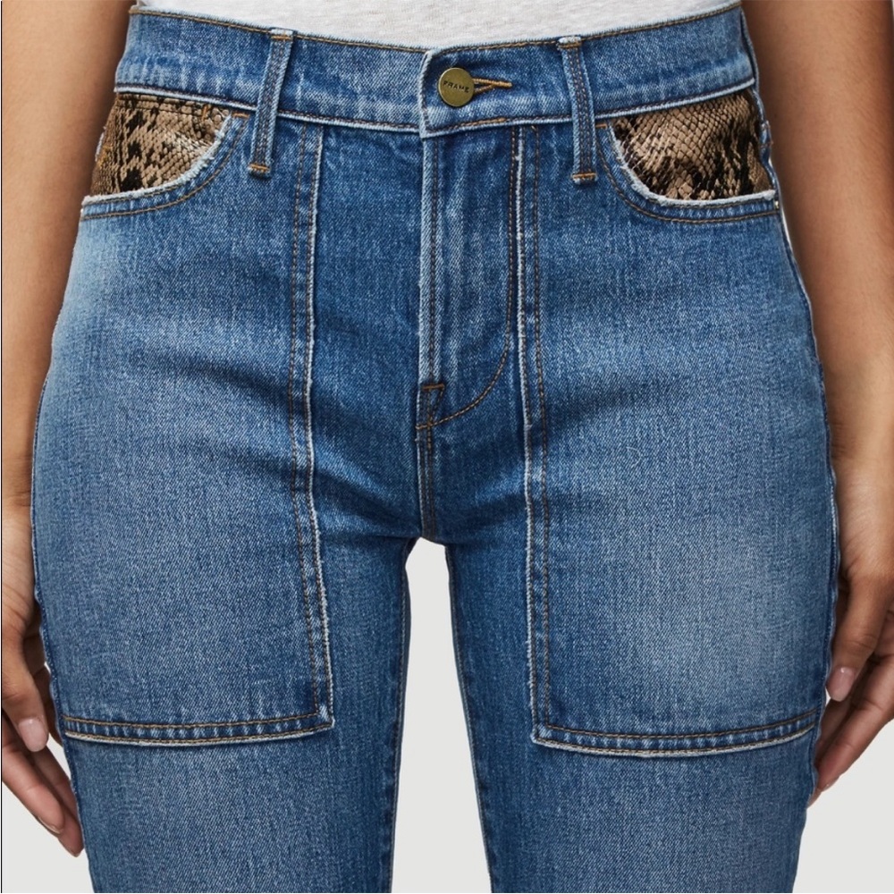 Nwot Frame Le High Straight Python-Print Leather … - image 2